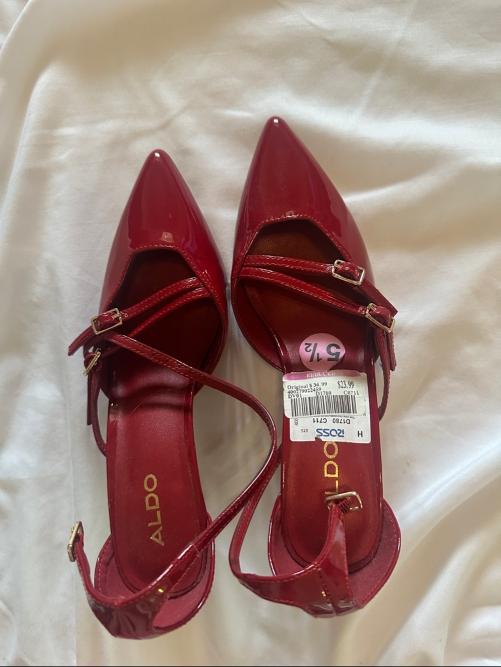 Aldo Red Patent Pointed Mary Jane Heels with Straps